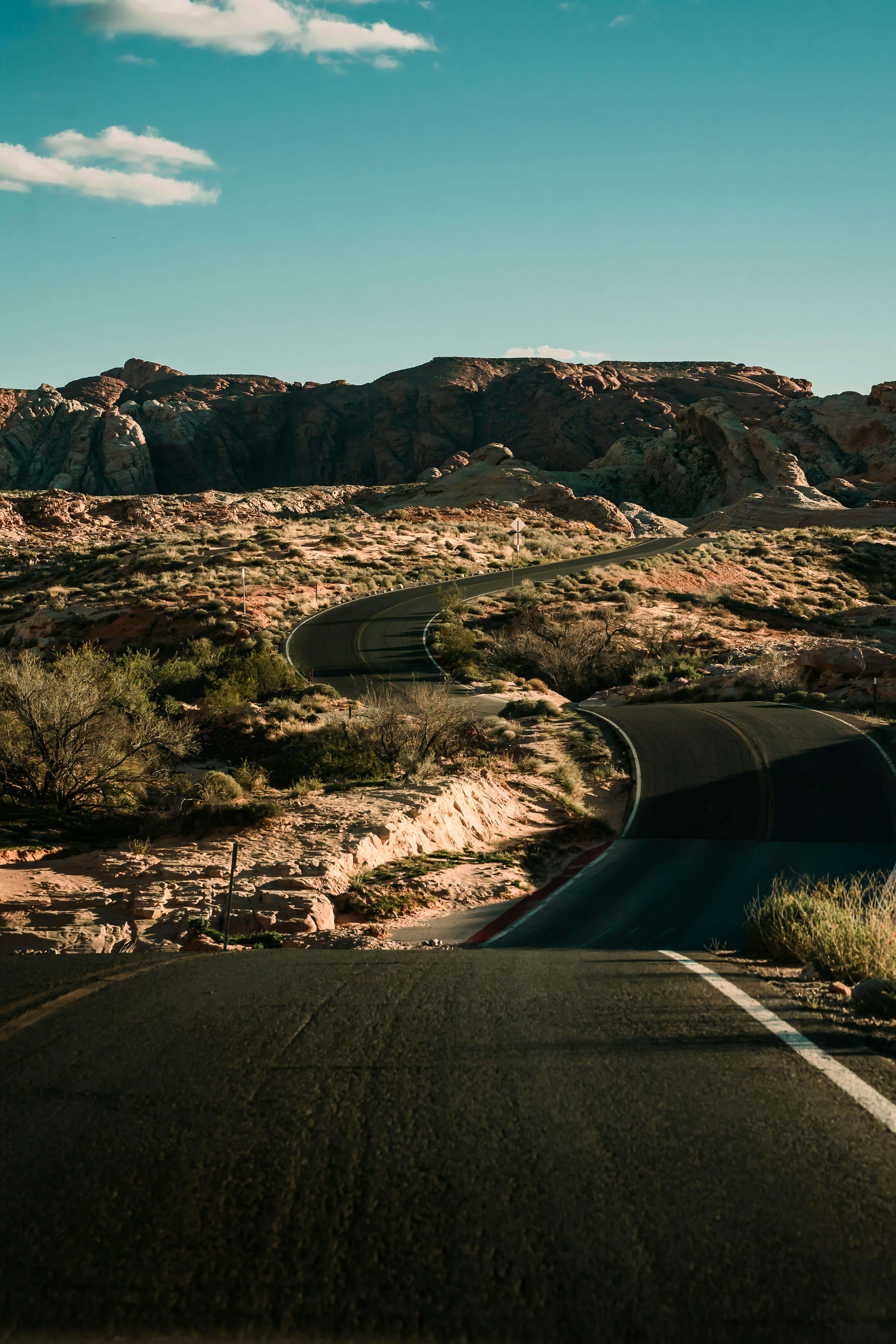 Road winding through desert