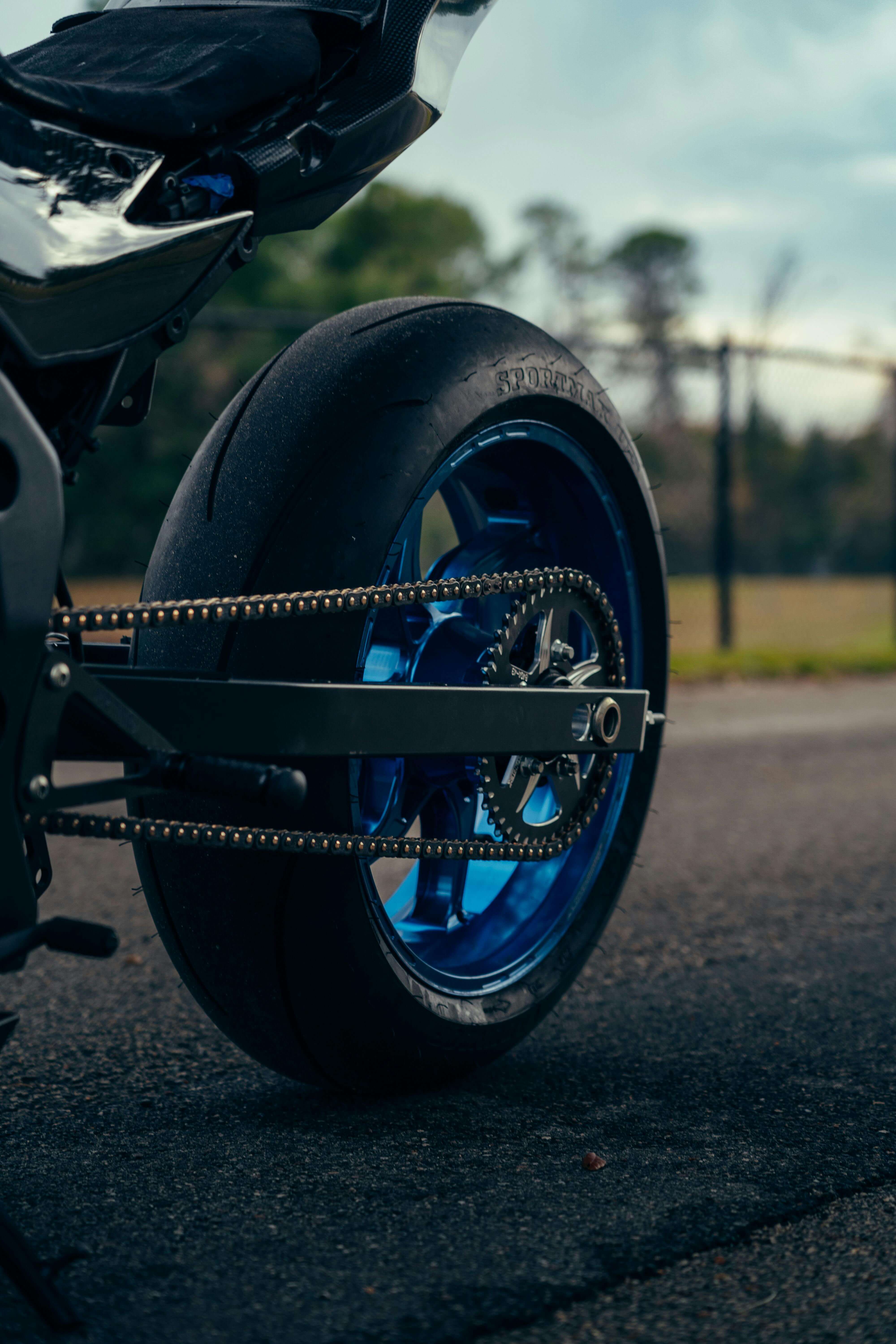 Picture of motorcycle chain on motorcycle